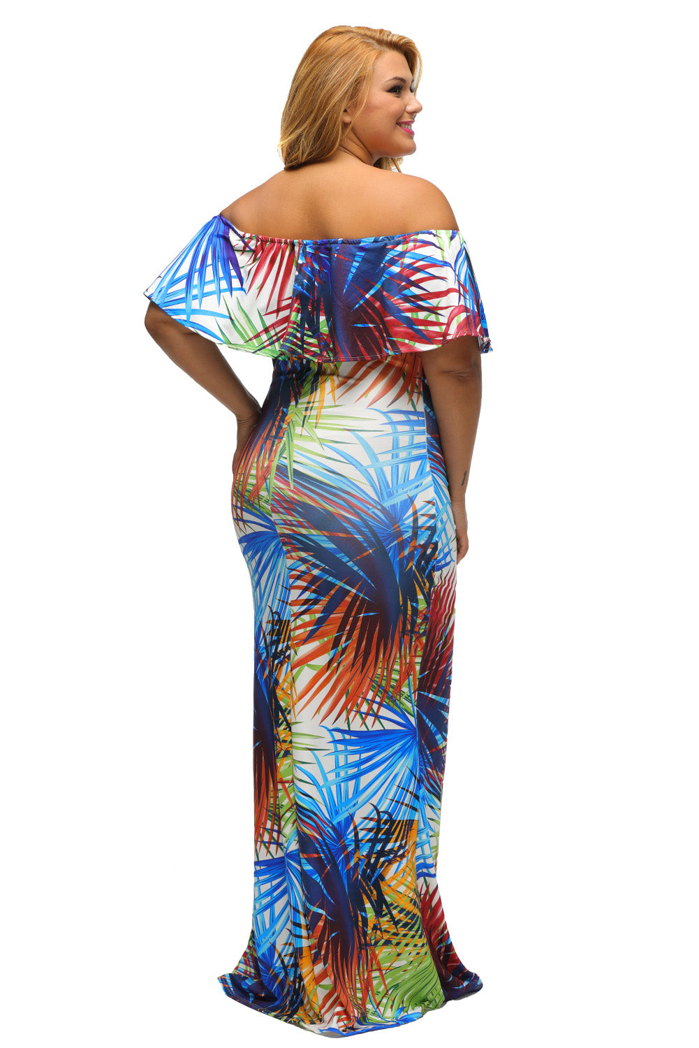 Tropical Print Off-the-shoulder Maxi Dress