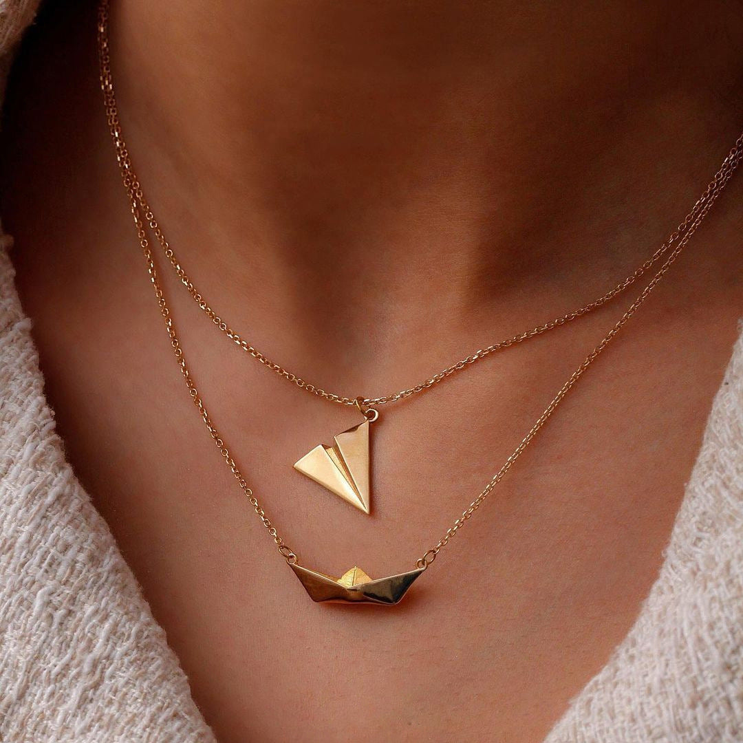 Copper Airplane Boat Multilayer Creative Fashion Necklace