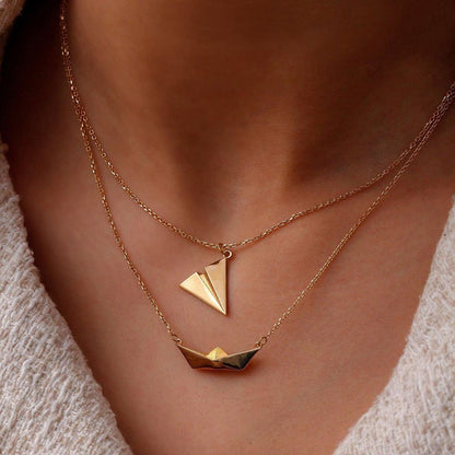 Copper Airplane Boat Multilayer Creative Fashion Necklace