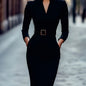 Slim-fitting Casual Suit Dress V-neck Long-sleeved Dresses Commuting Office Clothing For Women