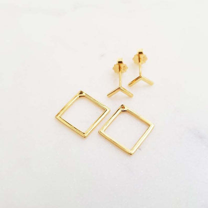 Silver Simple Graceful Geometric Square Two-piece Set Multi-wear Ear Studs