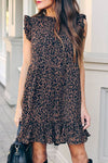 Leopard Print Ruffled Hemline Swing Dress