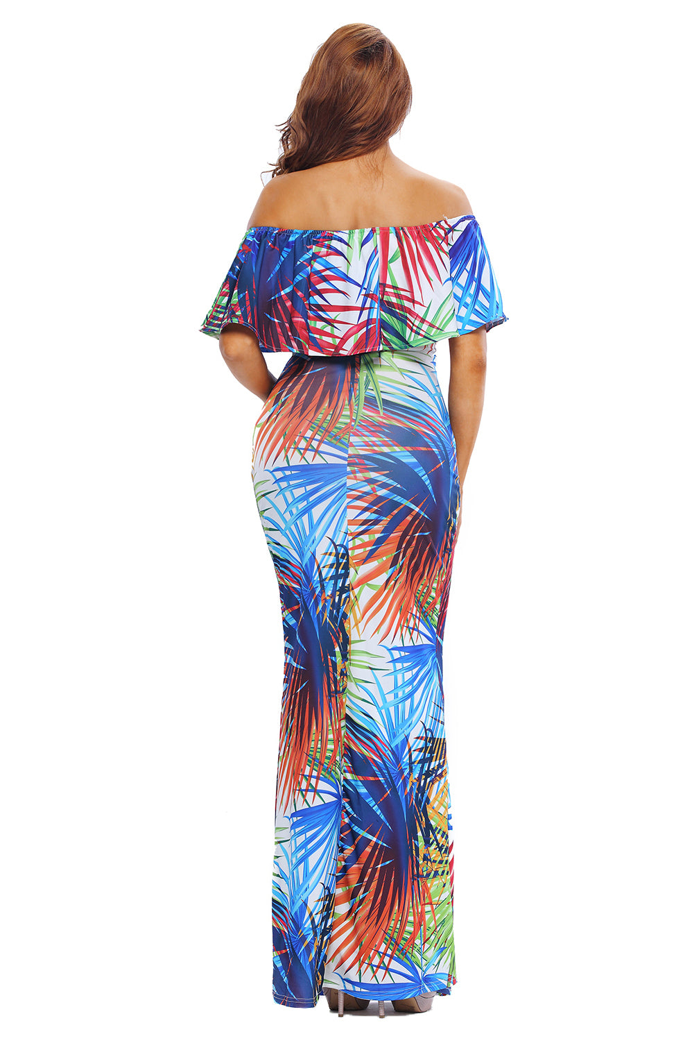 Tropical Print Off-the-shoulder Maxi Dress