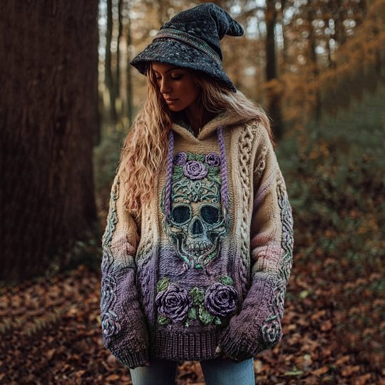 Hoodie Top Casual Drop-shoulder Vintage Printed Sweater, Autumn and Winter Relaxed-fit