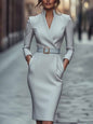 Slim-fitting Casual Suit Dress V-neck Long-sleeved Dresses Commuting Office Clothing For Women