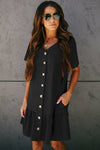 Black Pocketed Button Down Ruffle Dress