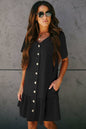 Black Pocketed Button Down Ruffle Dress