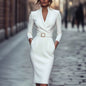 Slim-fitting Casual Suit Dress V-neck Long-sleeved Dresses Commuting Office Clothing For Women
