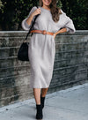 Gray Ribbed Midi Sweater Dress