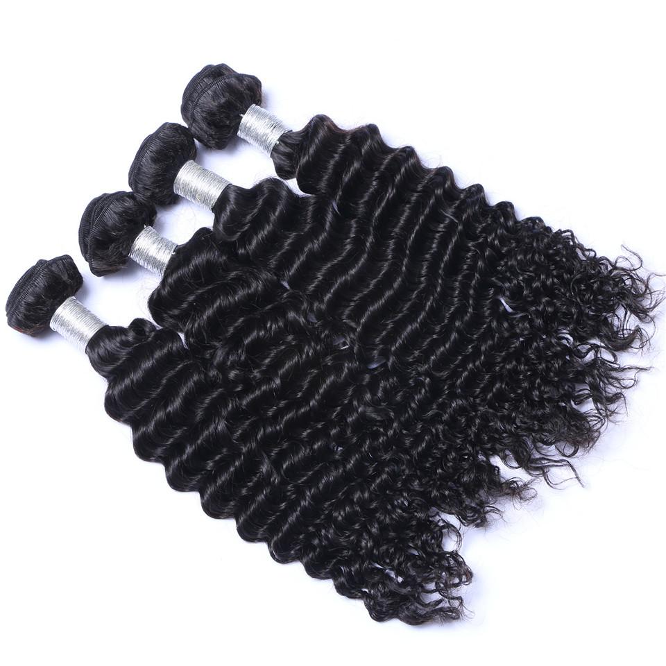 Brazilian Deep Wave Curly Hair 3 Bundles with Closure Free Middle 3 Pa