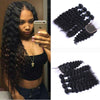 Brazilian Deep Wave Curly Hair 3 Bundles with Closure Free Middle 3 Pa