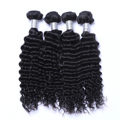 Brazilian Deep Wave Curly Hair 3 Bundles with Closure Free Middle 3 Pa